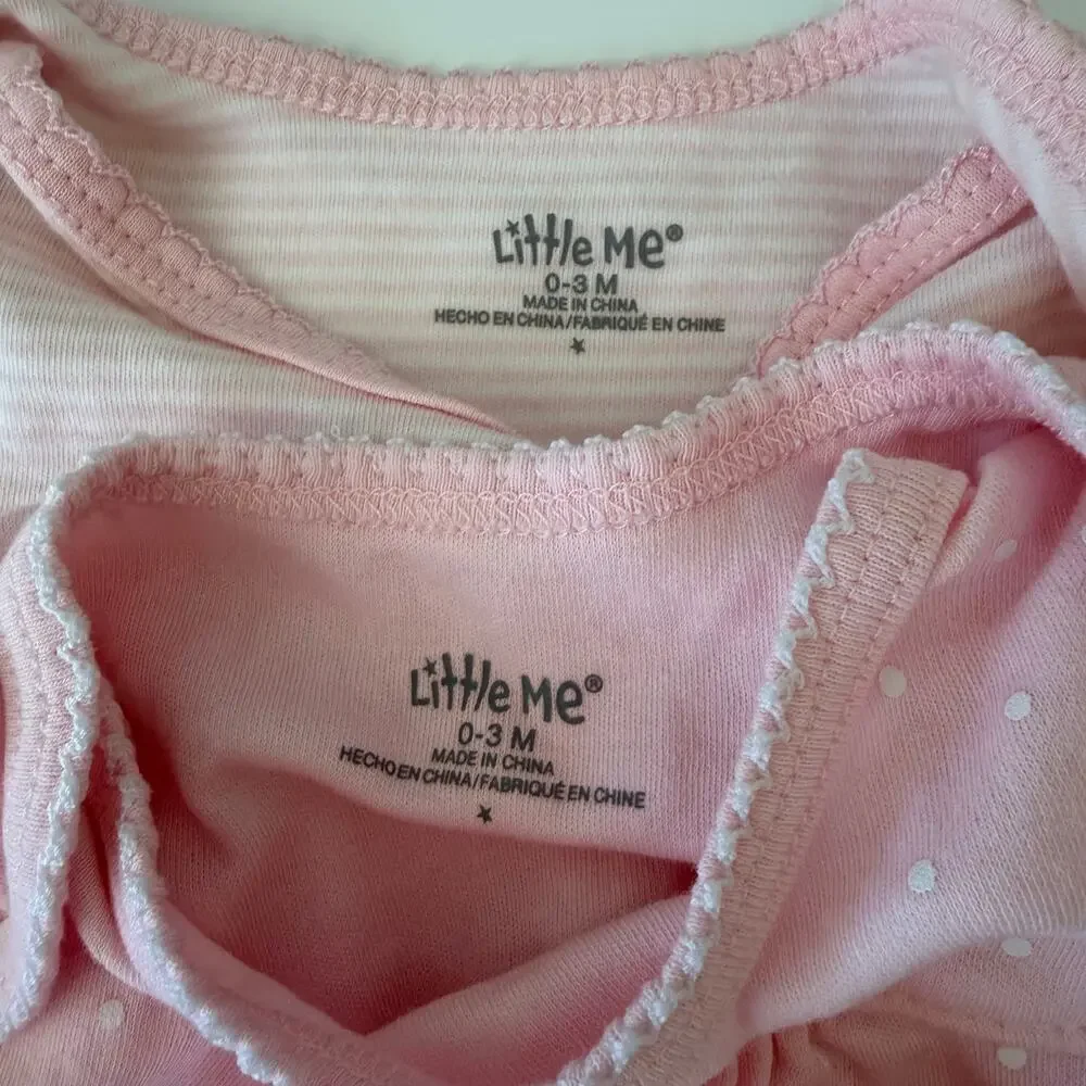 Little Me Baby girl Sleep Gowns long sleeve pink white mini stripe polka dot